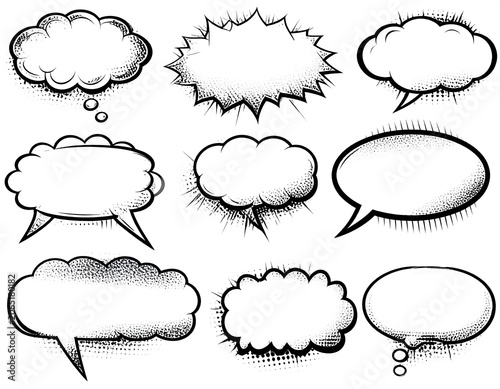 Set of comic speech bubbles isolated on white background