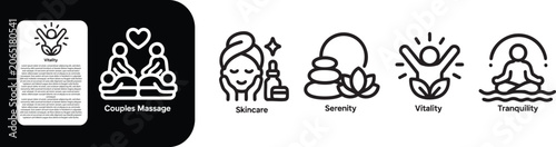 Spa and Wellness Outline Icon Elements Collection, Couples Massage Skincare, Serenity, Vitality thin line icon