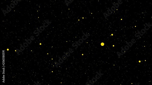 Abstract space background with golden particle movement and sparkling yellow stars flowing across dark universe creating cinematic cosmic atmosphere.
