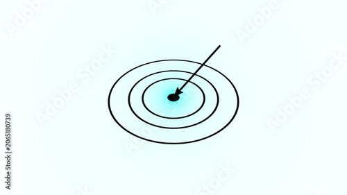 Abstract concentric circles expand outward from center point with light glow and arrow pointing towards bullseye effect.