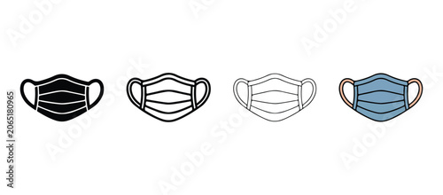 Foto surgical face masks icons in black white and blue on white background  medical p