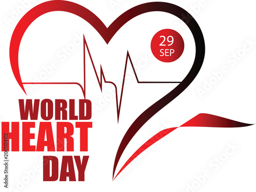 World heart day logo with heart and cardiogram on transparent background