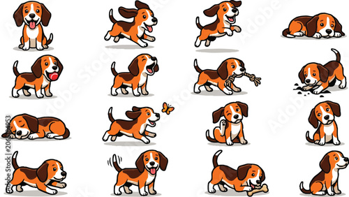 Beagle dog cartoon cute brown animal.
