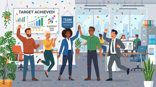Business team standing in the city with speech bubbles vector illustration