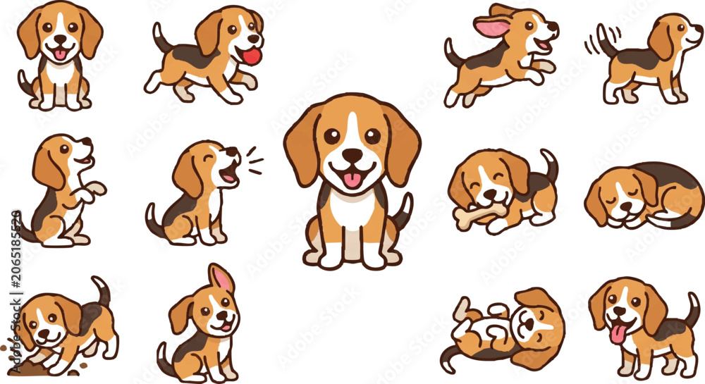 Fototapeta premium Cartoon Beagle Dog Various Poses.