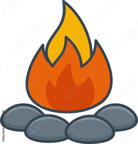 Campfire Illustration with Orange Flames and Grey Stones