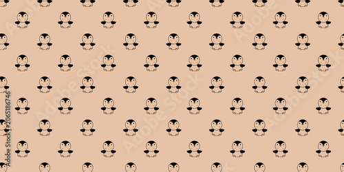 Photos Cute seamless pattern featuring cartoon baby penguin illustrations spread evenly across a soft beige background