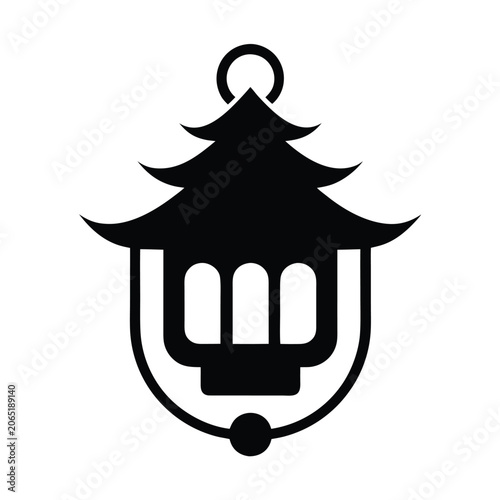 Pagoda Style Lantern Black and White Icon