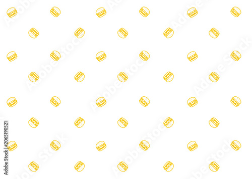 Seamless burger. Fast food illustration pattern. Food packaging, menu illustration. Restaurant. Yellow outline and white background