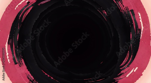 Dark Abstract Circular Brush Stroke with Pink Accent