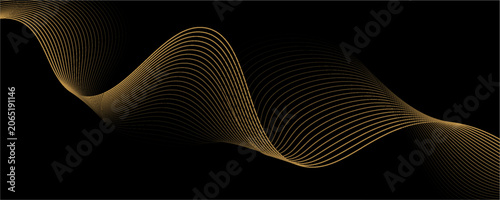 Abstract background with waves for banner. Web banner size. Vector background with lines. Element for design isolated on black. Black and orange. Night, dark