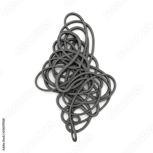 Tangled Gray Rope Mess on a White Background.