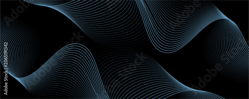 Abstract background with waves for banner. Web banner size. Vector background with lines. Element for design isolated on black. Black and orange. Night, dark