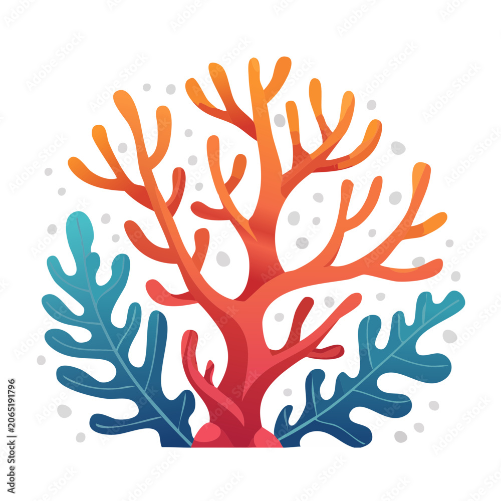 Fototapeta premium Colorful coral reef illustration with seaweed