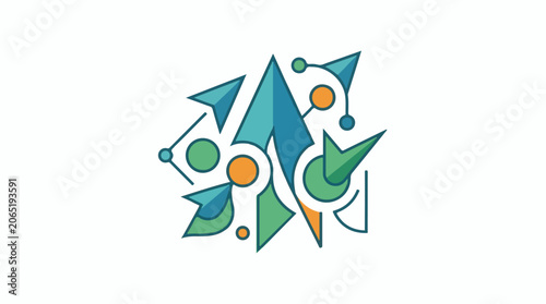 A colorful abstract graphic design with arrows and shapes