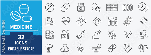 Tableau sur toile Medicine Line art Icons Set