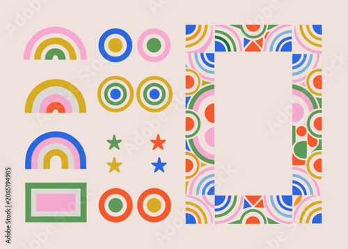 Pastel Rainbows Circles And Stars Vector Illustration With Colorful Accents