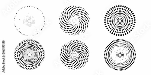 Dot patterns with spiral arrangements black and white vector illustration