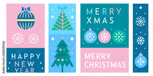 Festive Square Cards Featuring Christmas And New Year Themes Vector Illustration