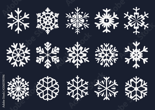 White Snowflake Silhouettes On Dark Background Vector Illustration Collection