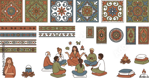 Foto Boho tribal ornament collection set vector featuring ethnic patterns seamless bo