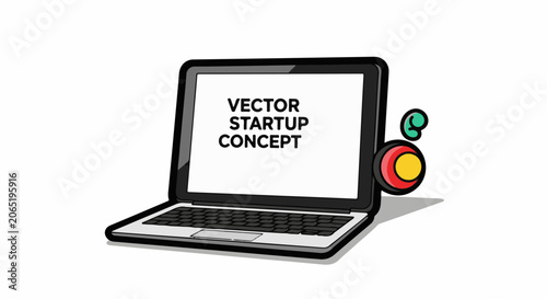 A cartoon laptop with a white screen displays 