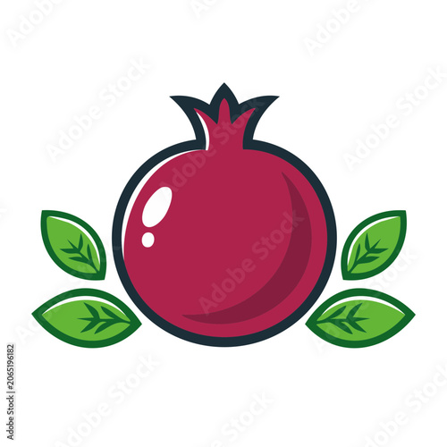 Flat design pomegranate icon with leaves