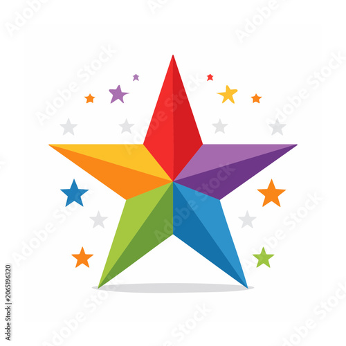 Rainbow colored star with small stars illustration