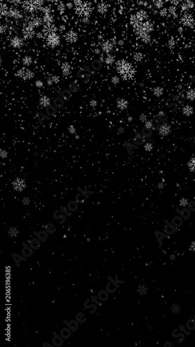 Snow. Vertical video with falling snowflakes animation with seamless loop. ProRes4444 with alpha channel.

