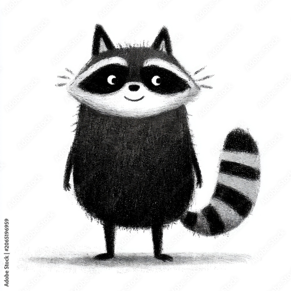 Fototapeta premium Cute raccoon doodle illustration isolated on white background