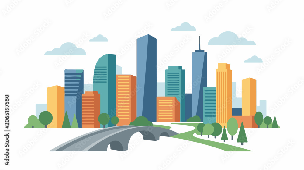 Fototapeta premium A city skyline with a bridge and trees