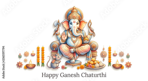 Happy Ganesh Chaturthi indian festival and lord ganesha logo concept on background.