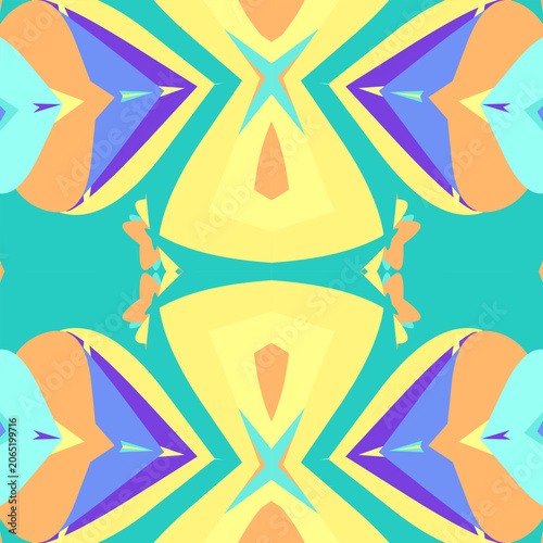 Obraz na plátně Symmetrical decorative motif rendered in laser yellow, cyan mist, royal blue, vi