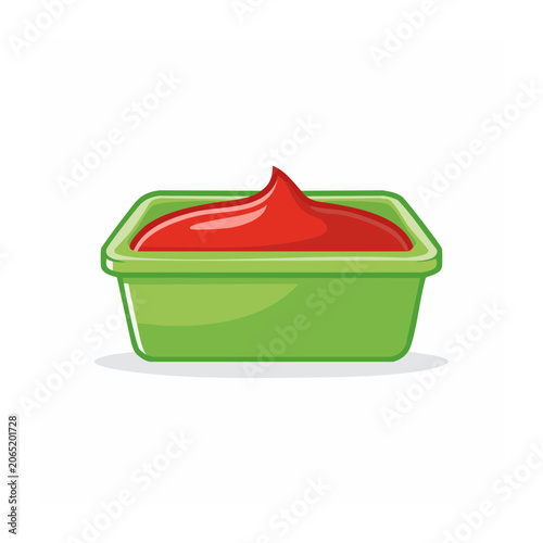 Ketchup in a green dipping container