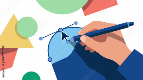 Photos A hand holding a stylus interacts with a blue graphic