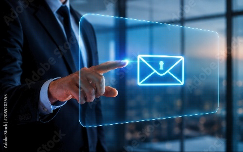Digital Data Hand Pointing to Glowing Email Security With Lock