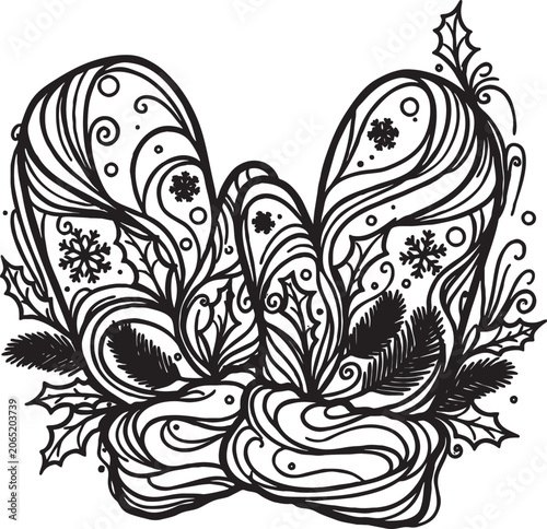 Φωτογραφία Ornate winter mittens with swirling patterns holly snowflakes and pine needles l
