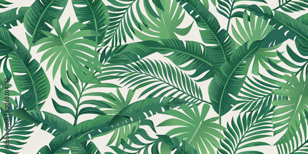 Konstfotografi Tropical Leaf Pattern Dense Repeating Vector Illustration On White Background