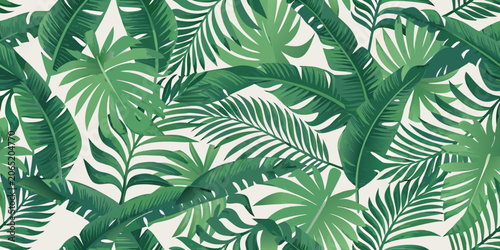 Konstfotografi Tropical Leaf Pattern Dense Repeating Vector Illustration On White Background