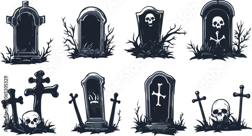 Halloween graveyard vector icon set illustration design