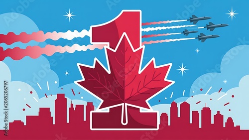 Canada Day celebration with maple leaf and jet planes