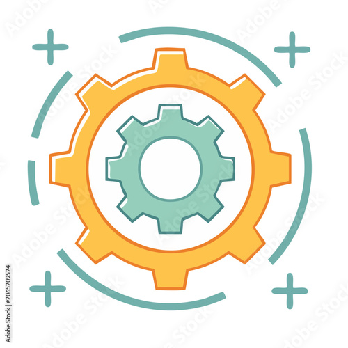 Flat design gear icon with transparent background