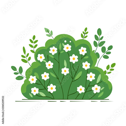 Flat Design Flowering Bush with White Flowers