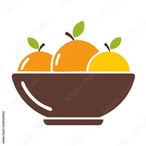 Flat design icon of a bowl with fresh fruit