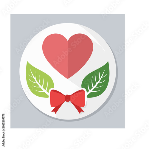 Flat design heart with leaves and bow icon