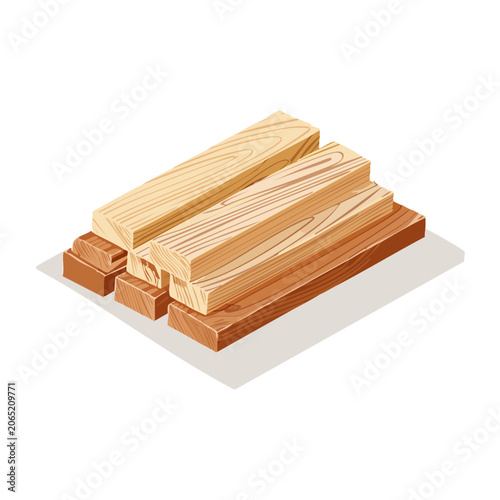 Isometric Stack of Wooden Planks and Blocks