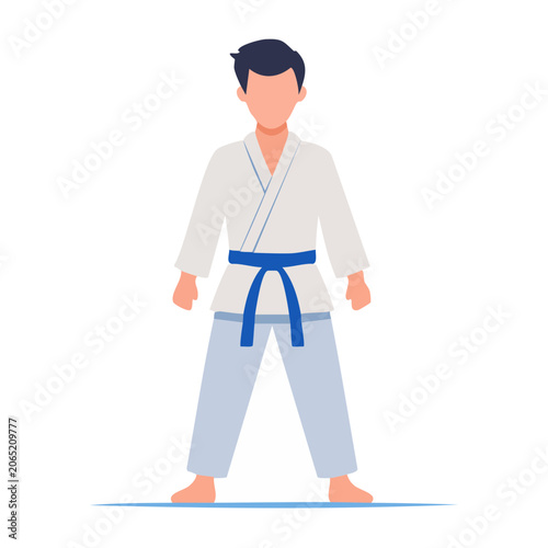 Karateka in martial arts uniform, flat illustration