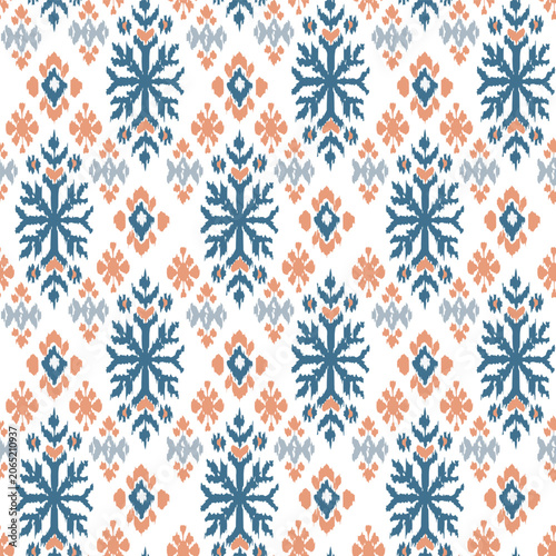 Geometric Seamless Pattern with Diamond and Snowflake Motifs for Textile Design
