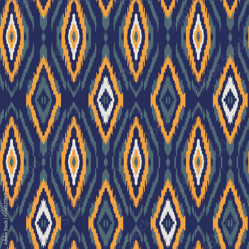 Geometric Seamless Pattern with Diamond Shapes in Blue and Gold