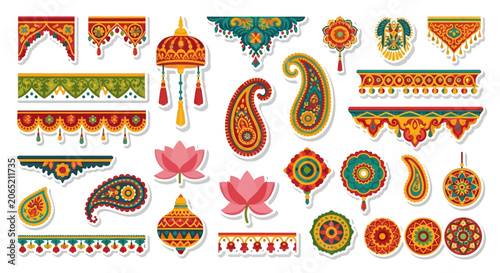 Vibrant Indian Decorative Design Elements Patterns.